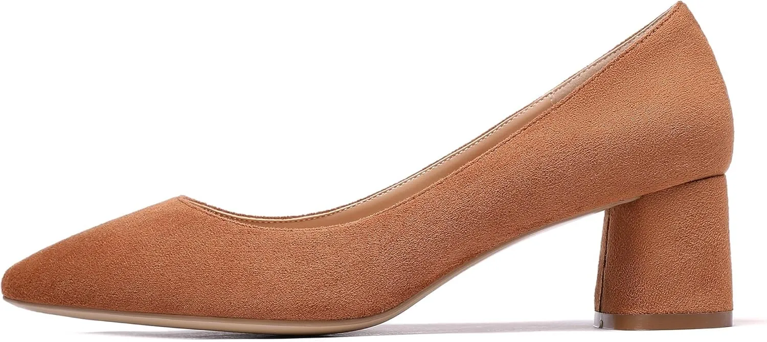 Mettesally Women's Mid Chunky Heel Pumps Classic Closed Pointed Toe Chic Shoes Slip on Comfortable Block Heel for Party Wedding Business Office Dress