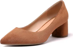 Mettesally Women's Mid Chunky Heel Pumps Classic Closed Pointed Toe Chic Shoes Slip on Comfortable Block Heel for Party Wedding Business Office Dress