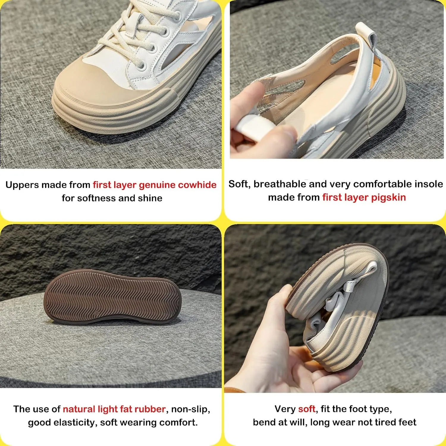 Micoklinlin Sandals for Women Genuine Leather Hiking Athletic Sandals Breathable Skeleton Sneakers For Beach Summer Outdoor