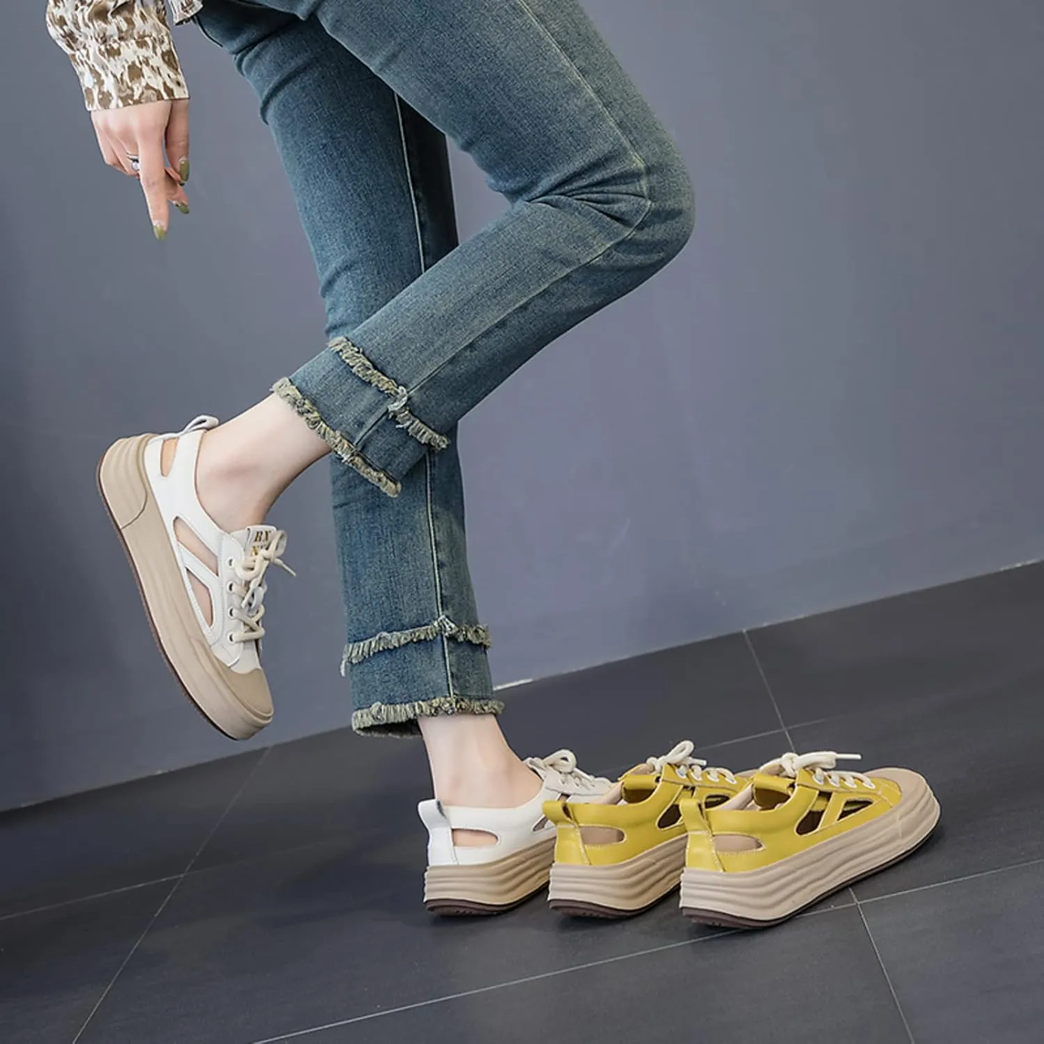 Micoklinlin Sandals for Women Genuine Leather Hiking Athletic Sandals Breathable Skeleton Sneakers For Beach Summer Outdoor