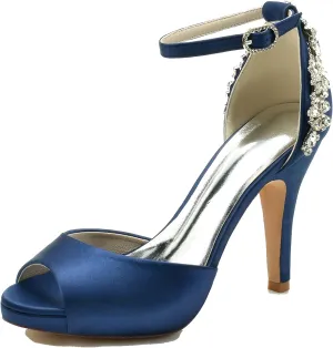 Minishion Womens Elegant Bridal Heels Platform Ankle Strap Wedding Party Evening Sandals Shoes BR100