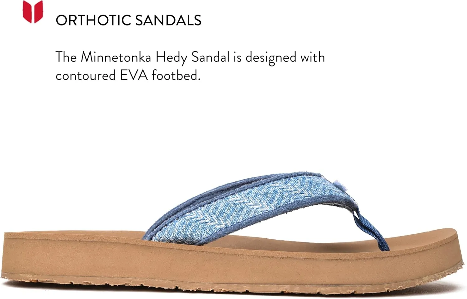 Minnetonka Hedy Sandal - Women’s Beach Flip Flops Handcrafted with Soft Denim or Woven Fabric Accents, and Contoured Footbed