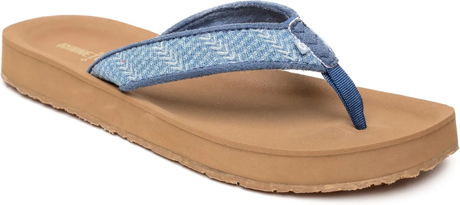Minnetonka Hedy Sandal - Women’s Beach Flip Flops Handcrafted with Soft Denim or Woven Fabric Accents, and Contoured Footbed