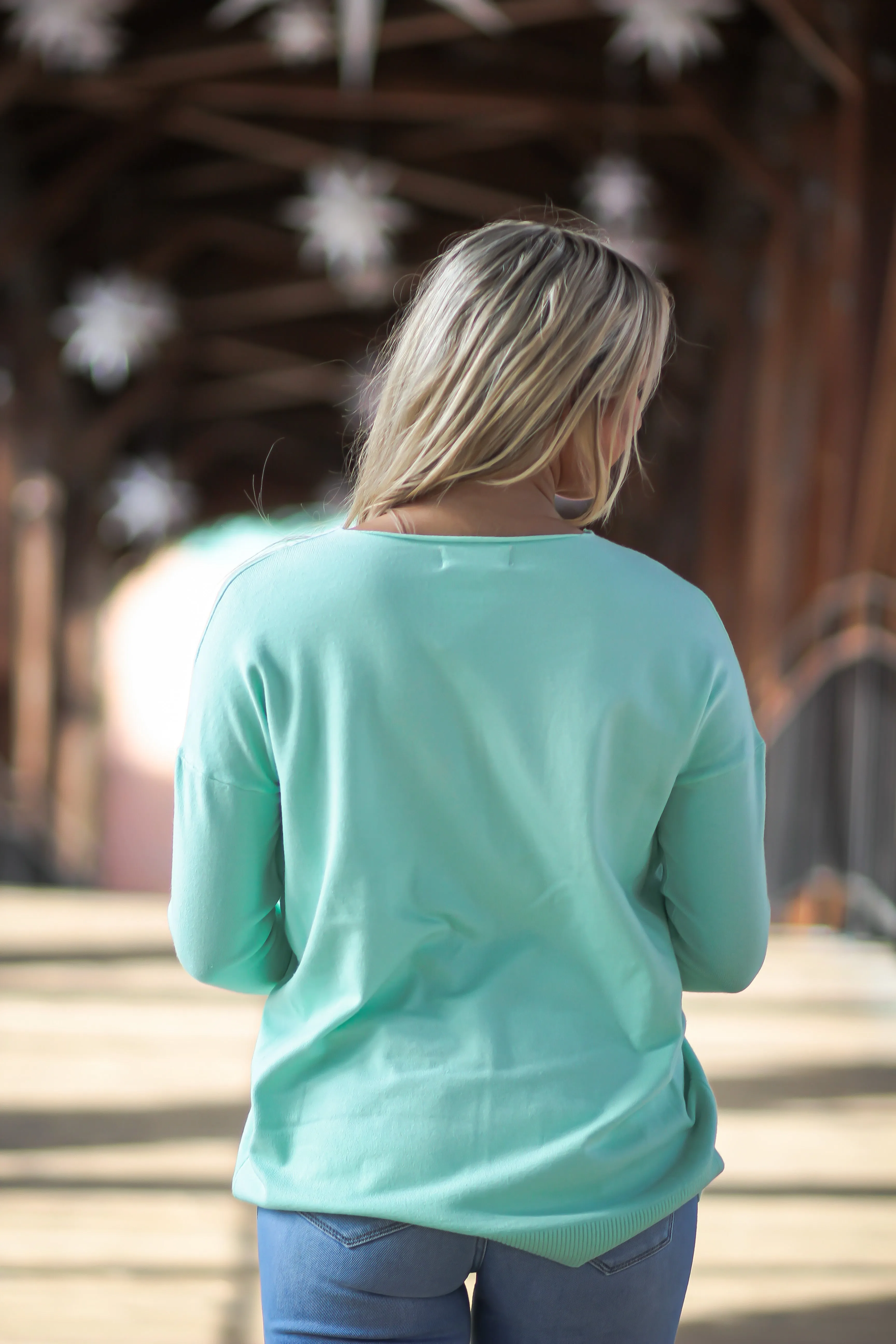 Mint Soft Knit V Neck Sweater