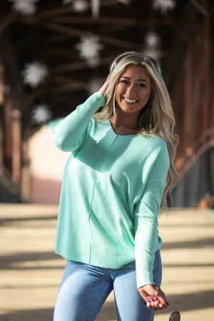 Mint Soft Knit V Neck Sweater
