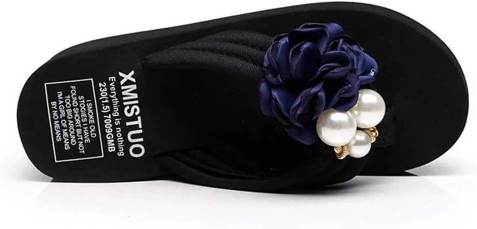 MIOKE Women's Wedge Flip Flops Sandals Bohemian Floral Anti-Slip Comfy Platform Summer Beach Thong Sandal
