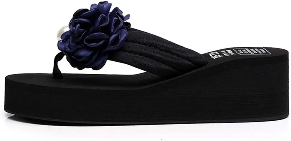 MIOKE Women's Wedge Flip Flops Sandals Bohemian Floral Anti-Slip Comfy Platform Summer Beach Thong Sandal