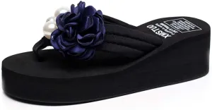 MIOKE Women's Wedge Flip Flops Sandals Bohemian Floral Anti-Slip Comfy Platform Summer Beach Thong Sandal