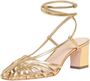 miss left Women Chic Caged Toe Chunky Mid Heel Cutout Sandals Strappy Ankle Strap Buckle Elegant Prom Evening Dress Shoes Size 4-16 US