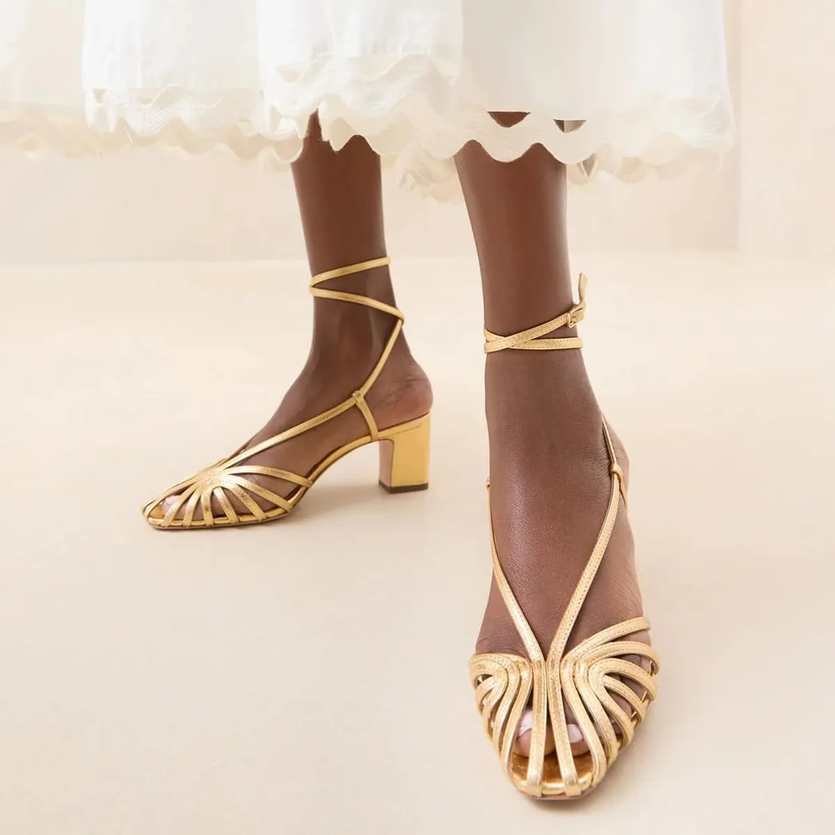 miss left Women Chic Caged Toe Chunky Mid Heel Cutout Sandals Strappy Ankle Strap Buckle Elegant Prom Evening Dress Shoes Size 4-16 US