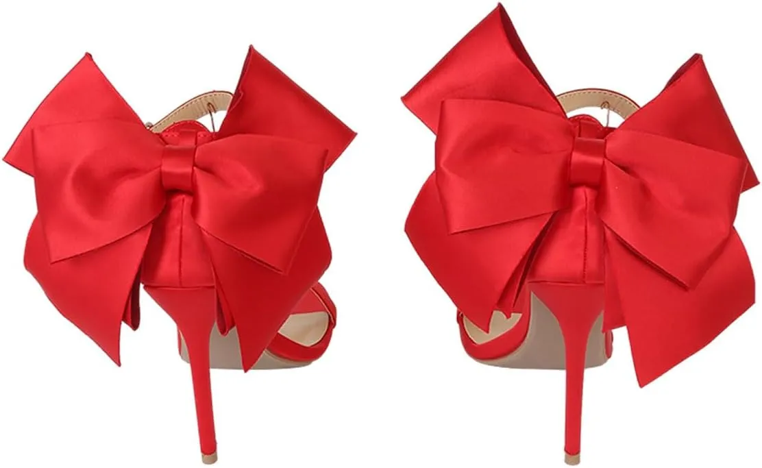 miss left Women Graceful Bows Stiletto Heeled Sandals with Adjustable Ankle Strap Open Almond Toe High Heel Pumps Fashion Wedding Bridal Summer Shoes Size 4-16 US