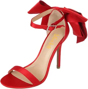 miss left Women Graceful Bows Stiletto Heeled Sandals with Adjustable Ankle Strap Open Almond Toe High Heel Pumps Fashion Wedding Bridal Summer Shoes Size 4-16 US