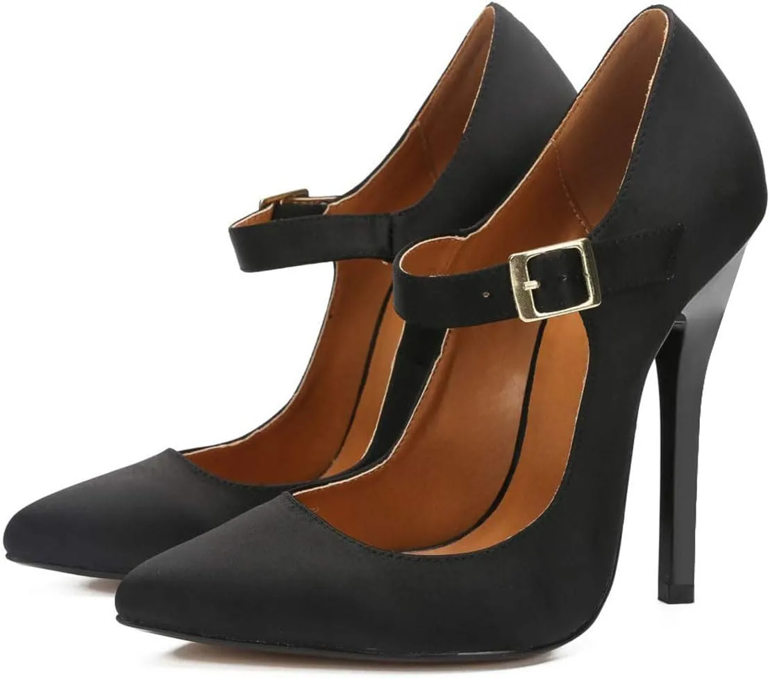 miss left Women's Mary Jane Ankle Strap Pumps with Buckle Almond Toe Chic Stiletto High Heel Dress Party Evening Shoes Size 4-16 US