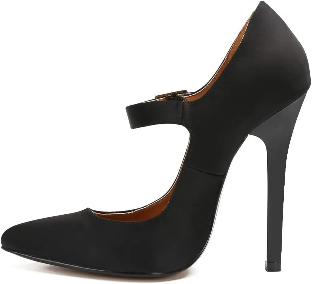 miss left Women's Mary Jane Ankle Strap Pumps with Buckle Almond Toe Chic Stiletto High Heel Dress Party Evening Shoes Size 4-16 US