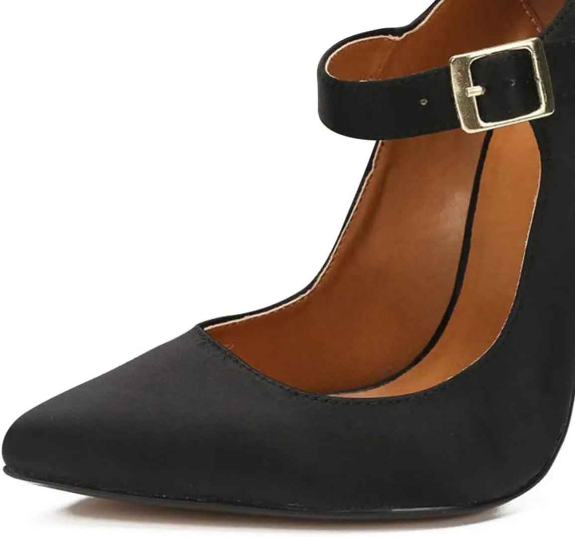 miss left Women's Mary Jane Ankle Strap Pumps with Buckle Almond Toe Chic Stiletto High Heel Dress Party Evening Shoes Size 4-16 US