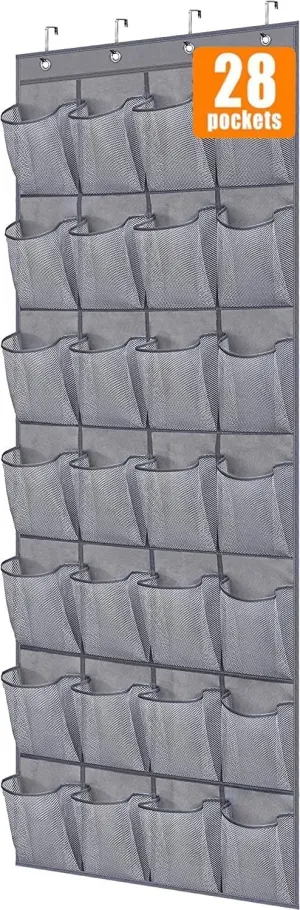MISSLO 28 Large Pockets Hanging Shoe Rack Door Shoe Organizer Hanging Shoe Storage Hanger for Closet Mesh Holder, Grey