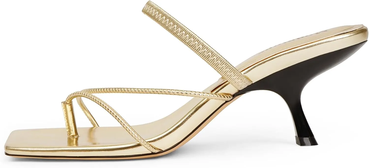 Modatope Flip Flops Sandals for Womens Kitten Heels Square Open Toe Slip on Strappy Comfort Dress Party Shoes
