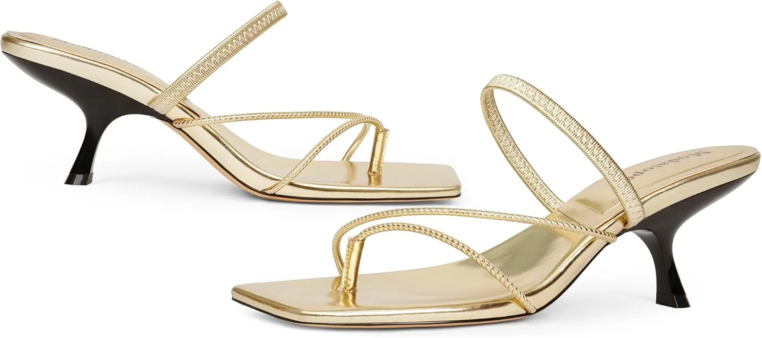 Modatope Flip Flops Sandals for Womens Kitten Heels Square Open Toe Slip on Strappy Comfort Dress Party Shoes