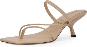 Modatope Flip Flops Sandals for Womens Kitten Heels Square Open Toe Slip on Strappy Comfort Dress Party Shoes