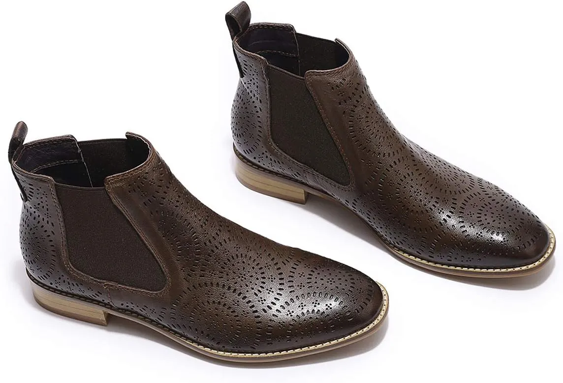 Mona flying Womens Comfort Leather Chelsea Boot Chic Low Heel Pull on Ankle Booties