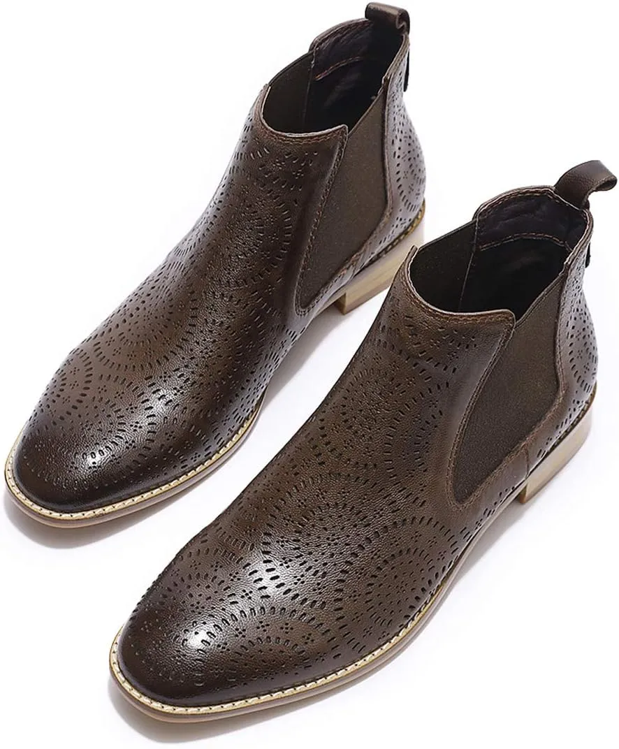 Mona flying Womens Comfort Leather Chelsea Boot Chic Low Heel Pull on Ankle Booties