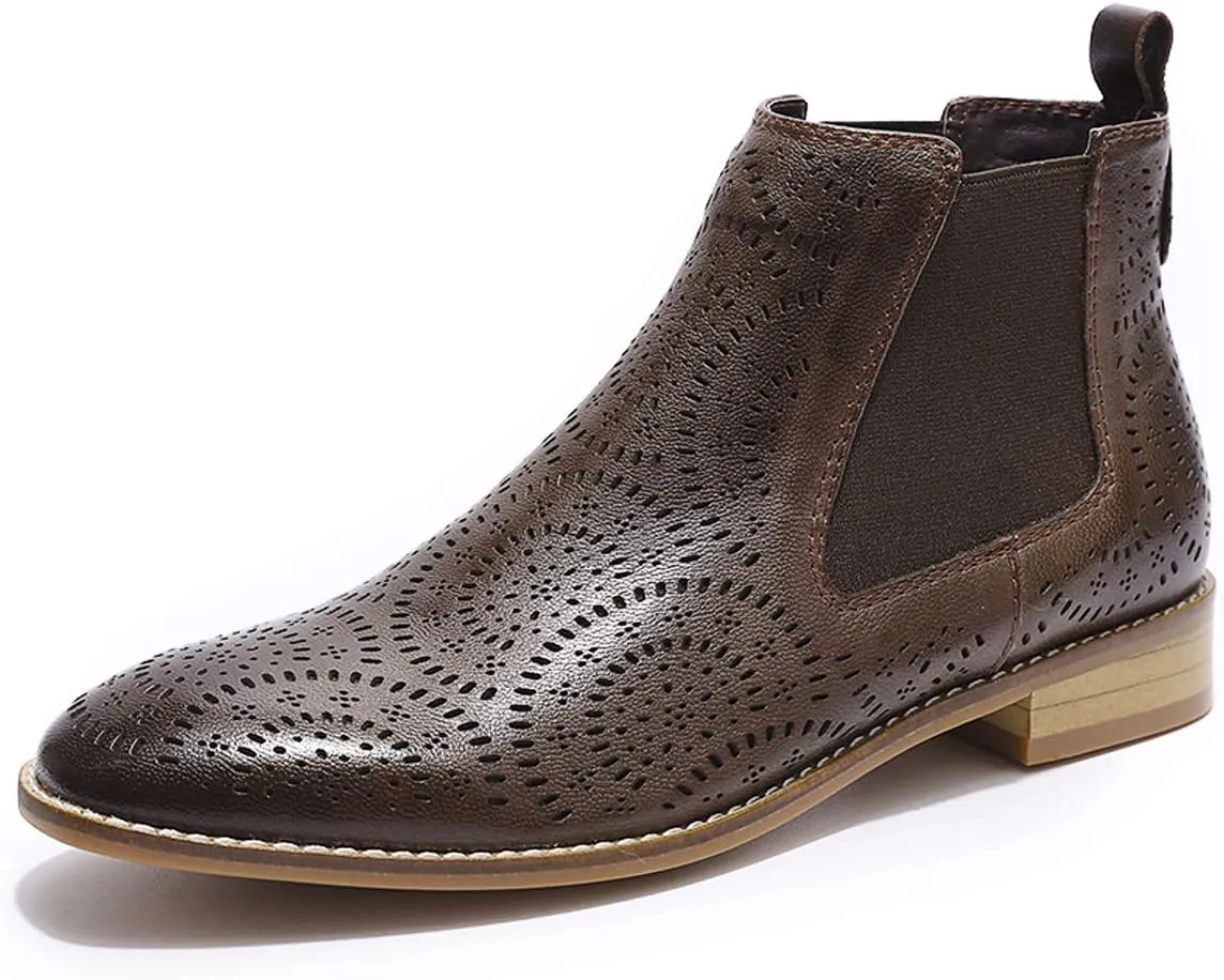 Mona flying Womens Comfort Leather Chelsea Boot Chic Low Heel Pull on Ankle Booties