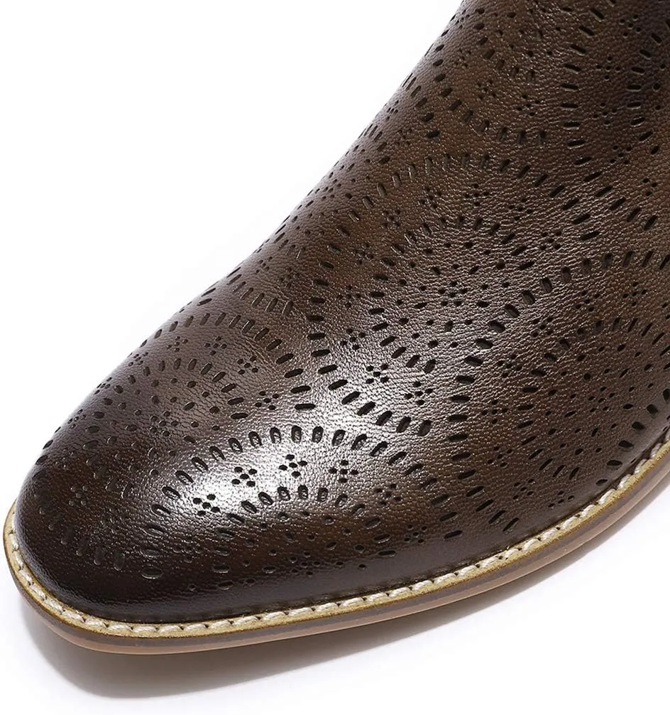 Mona flying Womens Comfort Leather Chelsea Boot Chic Low Heel Pull on Ankle Booties