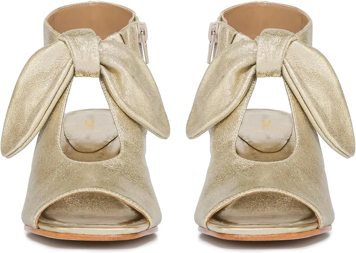 MOOMMO Women Heeled Sandals with Bow Open Toe Low Chunky Block Heel Sandal Booties Cutout 2" Heels Backless Slingback Dress Shoes Peep Toe Back Zipper Suede Sandal Dressy Casual Summer Beach 4-13 M US