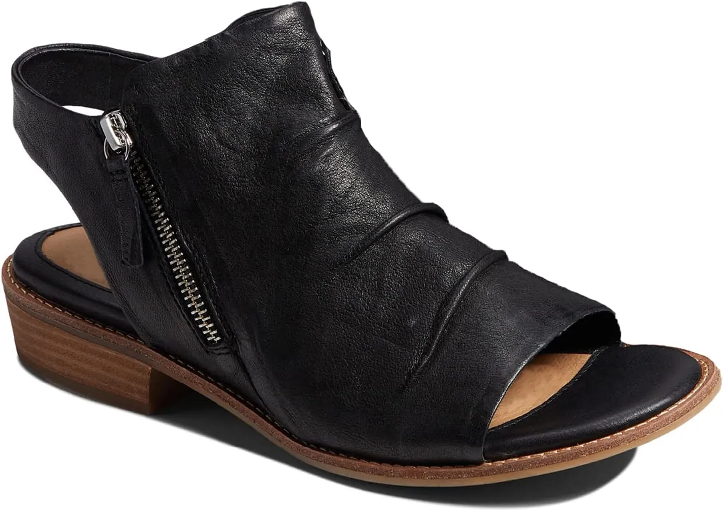 MOOMMO Women Low Block Heel Sandal Booties Peep Toe Side Zipper Sandals Cut Out Backless Chunky Stacked Heel Slingback Ankle Boots Open Toe Pleated Cute Casual Heeled Sandals Dress Party 4-11 M US