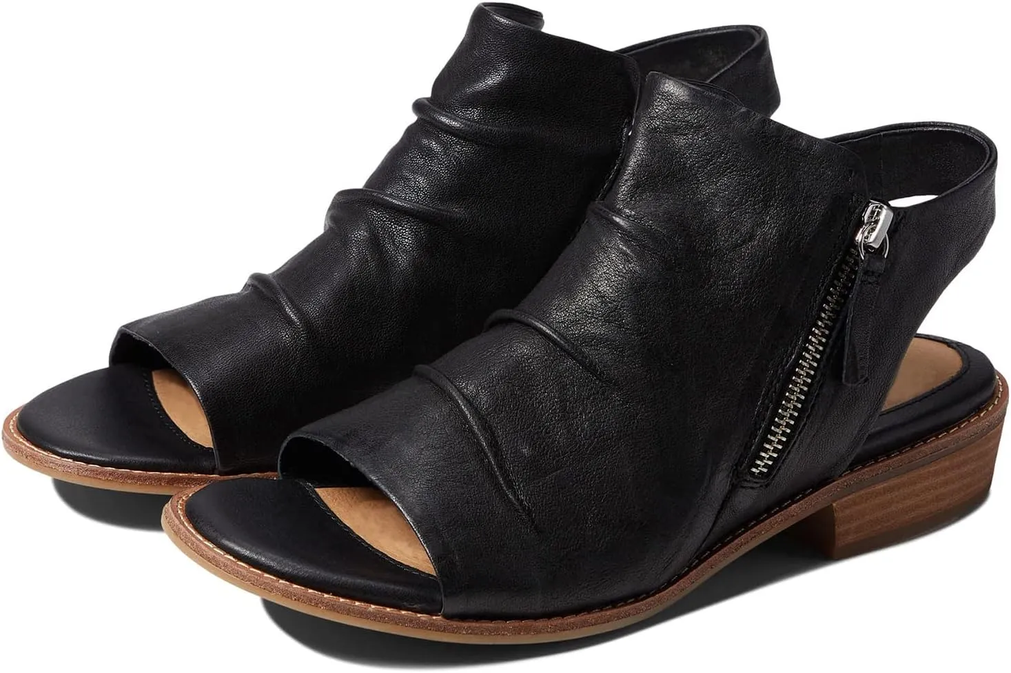 MOOMMO Women Low Block Heel Sandal Booties Peep Toe Side Zipper Sandals Cut Out Backless Chunky Stacked Heel Slingback Ankle Boots Open Toe Pleated Cute Casual Heeled Sandals Dress Party 4-11 M US