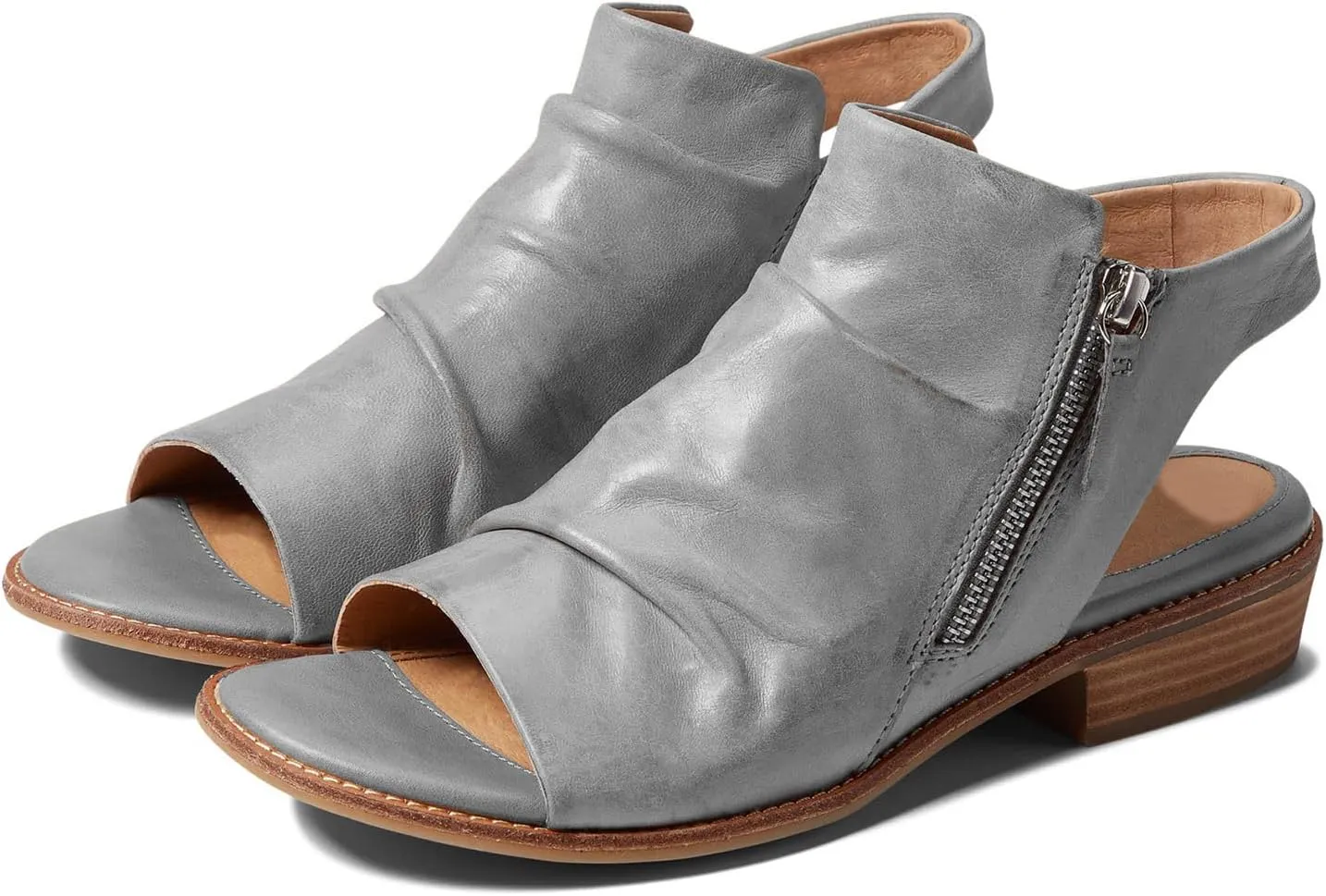 MOOMMO Women Low Block Heel Sandal Booties Peep Toe Side Zipper Sandals Cut Out Backless Chunky Stacked Heel Slingback Ankle Boots Open Toe Pleated Cute Casual Heeled Sandals Dress Party 4-11 M US