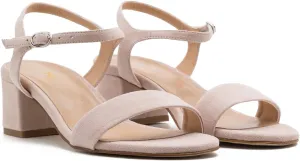 MOOMMO Women Low Chunky Heels Sandals Ankle Strap Suede Sandal Heels Round Open Toe 2 Inch Block Heels One Band Dress Heeled Sandals Buckle Metallic Two-Tone Summer Shoes Comfort Casual 4-13 M US