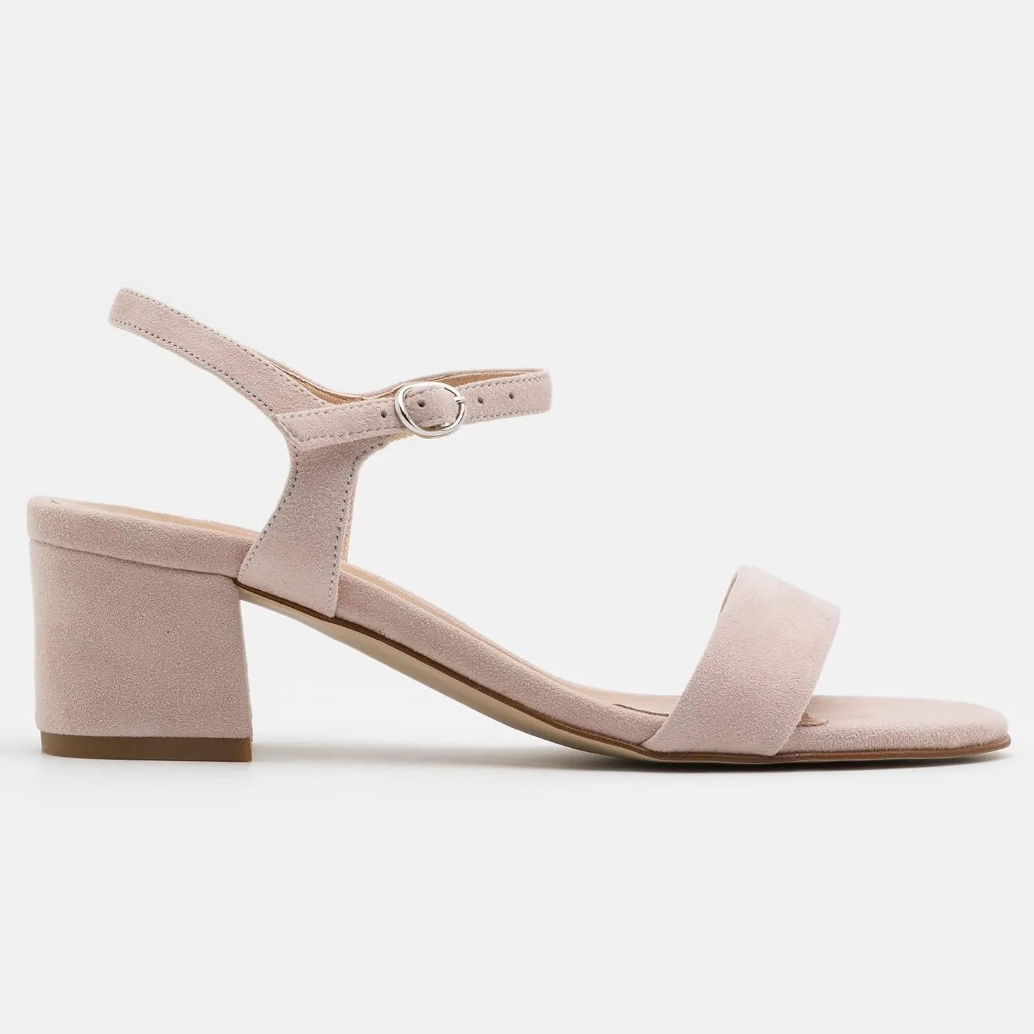 MOOMMO Women Low Chunky Heels Sandals Ankle Strap Suede Sandal Heels Round Open Toe 2 Inch Block Heels One Band Dress Heeled Sandals Buckle Metallic Two-Tone Summer Shoes Comfort Casual 4-13 M US