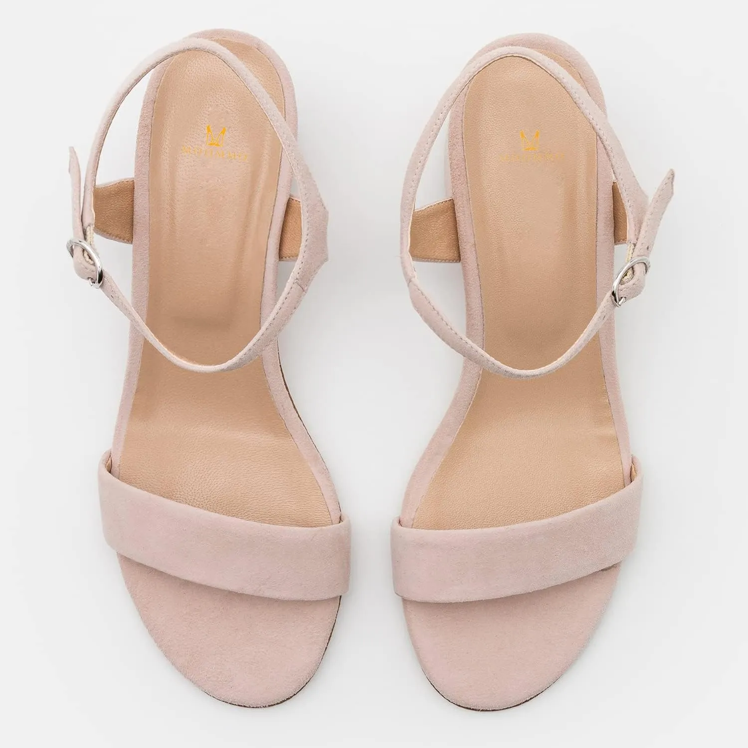 MOOMMO Women Low Chunky Heels Sandals Ankle Strap Suede Sandal Heels Round Open Toe 2 Inch Block Heels One Band Dress Heeled Sandals Buckle Metallic Two-Tone Summer Shoes Comfort Casual 4-13 M US