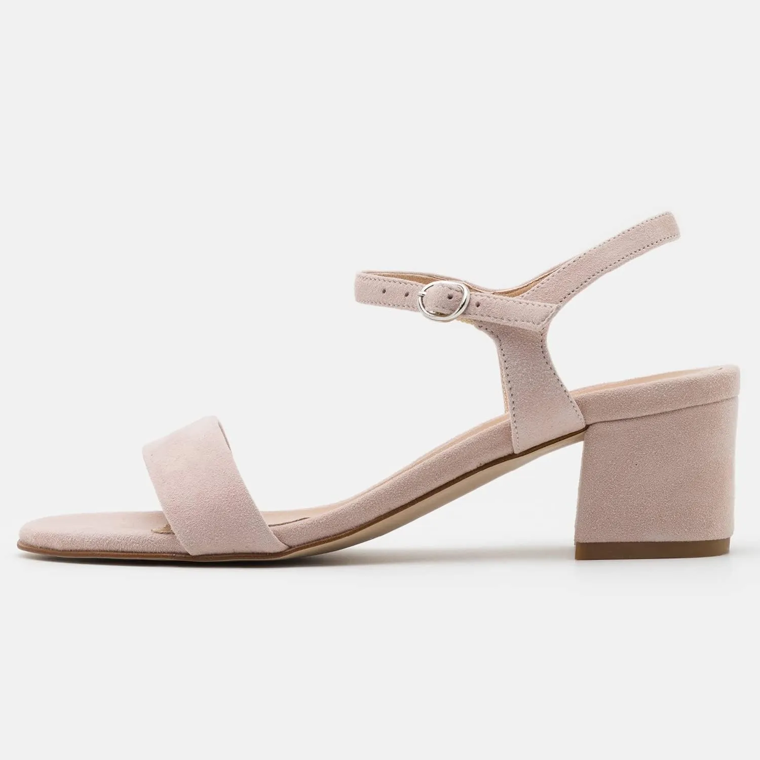 MOOMMO Women Low Chunky Heels Sandals Ankle Strap Suede Sandal Heels Round Open Toe 2 Inch Block Heels One Band Dress Heeled Sandals Buckle Metallic Two-Tone Summer Shoes Comfort Casual 4-13 M US