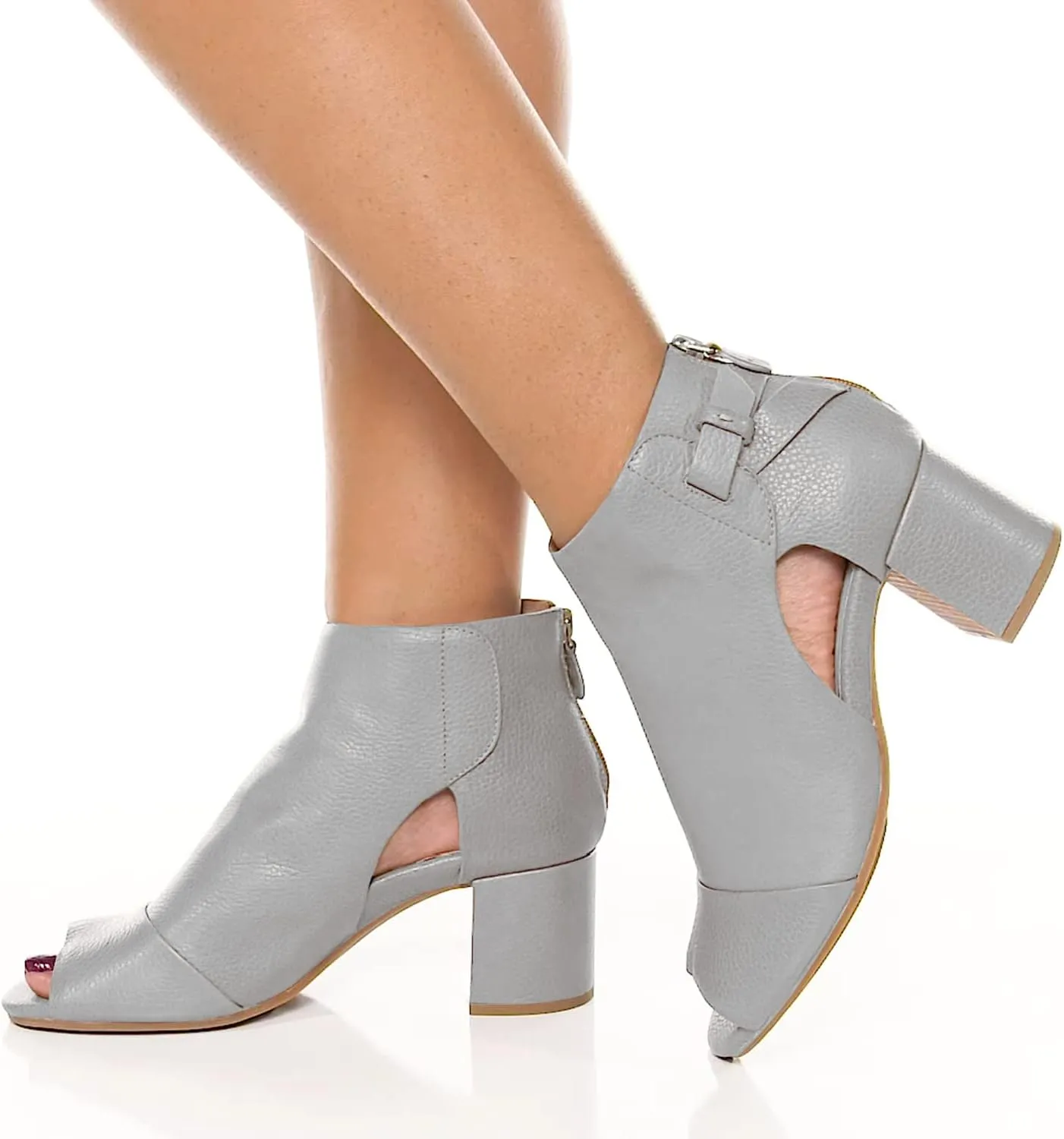 MOOMMO Women Open Toe Booties Sandals Heeled Cutout Peep Toe Summer Ankle Bootie Chunky Block Mid Heel Back Zipper Hollowed Dress Sandal Shoes 2.5" Heels Retro Elegant Office Party Comfort 4-11 M US