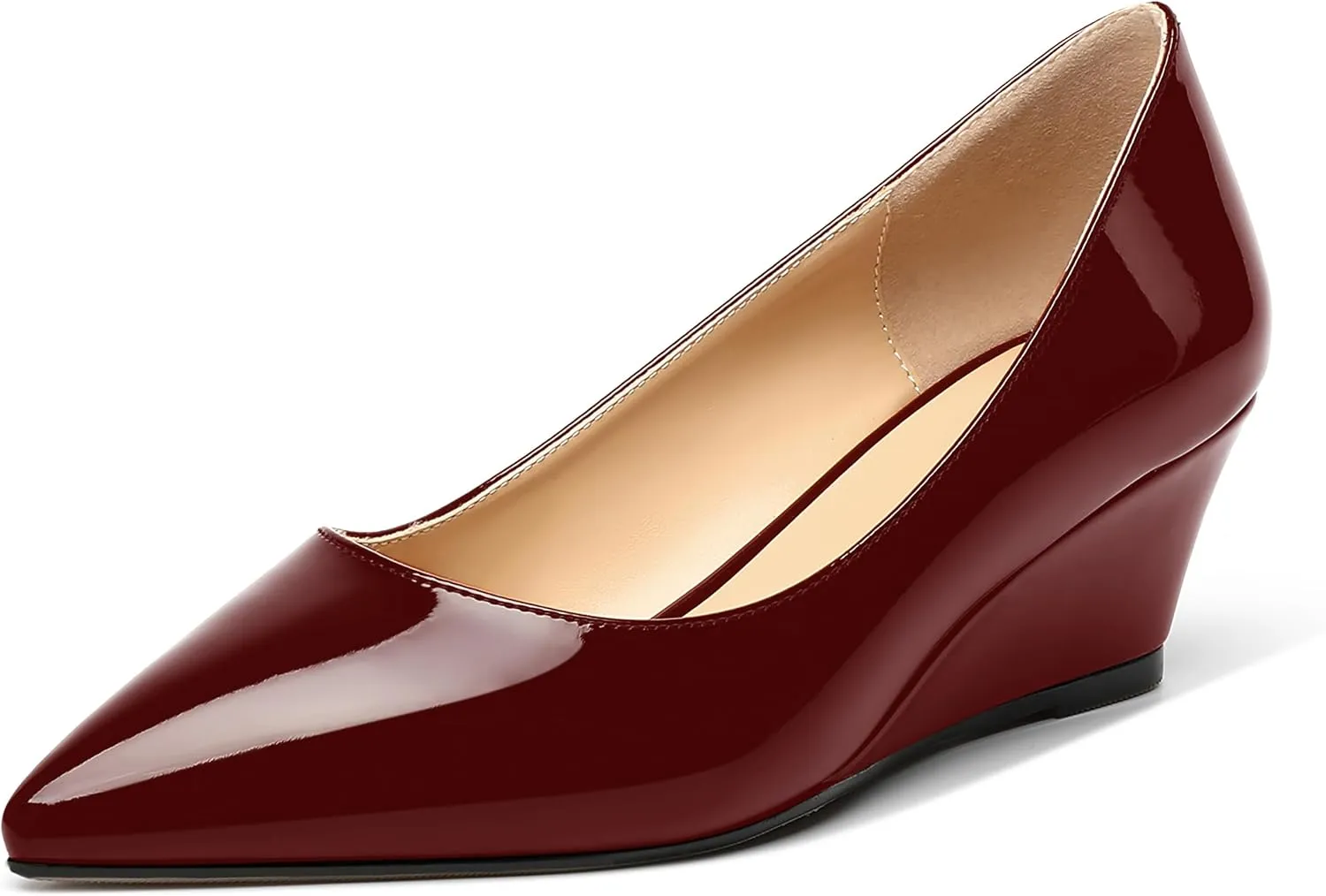 MOVINSTEPS Womens Pointed Toe Dress Slip On Work Wedge Low Heel Pumps Shoes 2 Inch