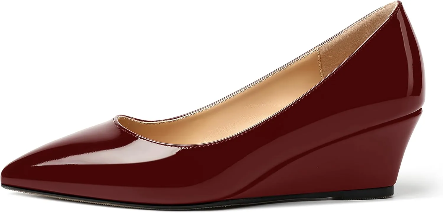 MOVINSTEPS Womens Pointed Toe Dress Slip On Work Wedge Low Heel Pumps Shoes 2 Inch