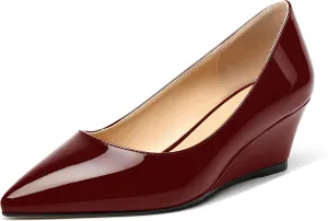 MOVINSTEPS Womens Pointed Toe Dress Slip On Work Wedge Low Heel Pumps Shoes 2 Inch