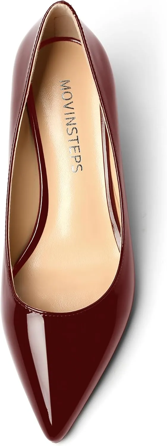 MOVINSTEPS Womens Pointed Toe Dress Slip On Work Wedge Low Heel Pumps Shoes 2 Inch