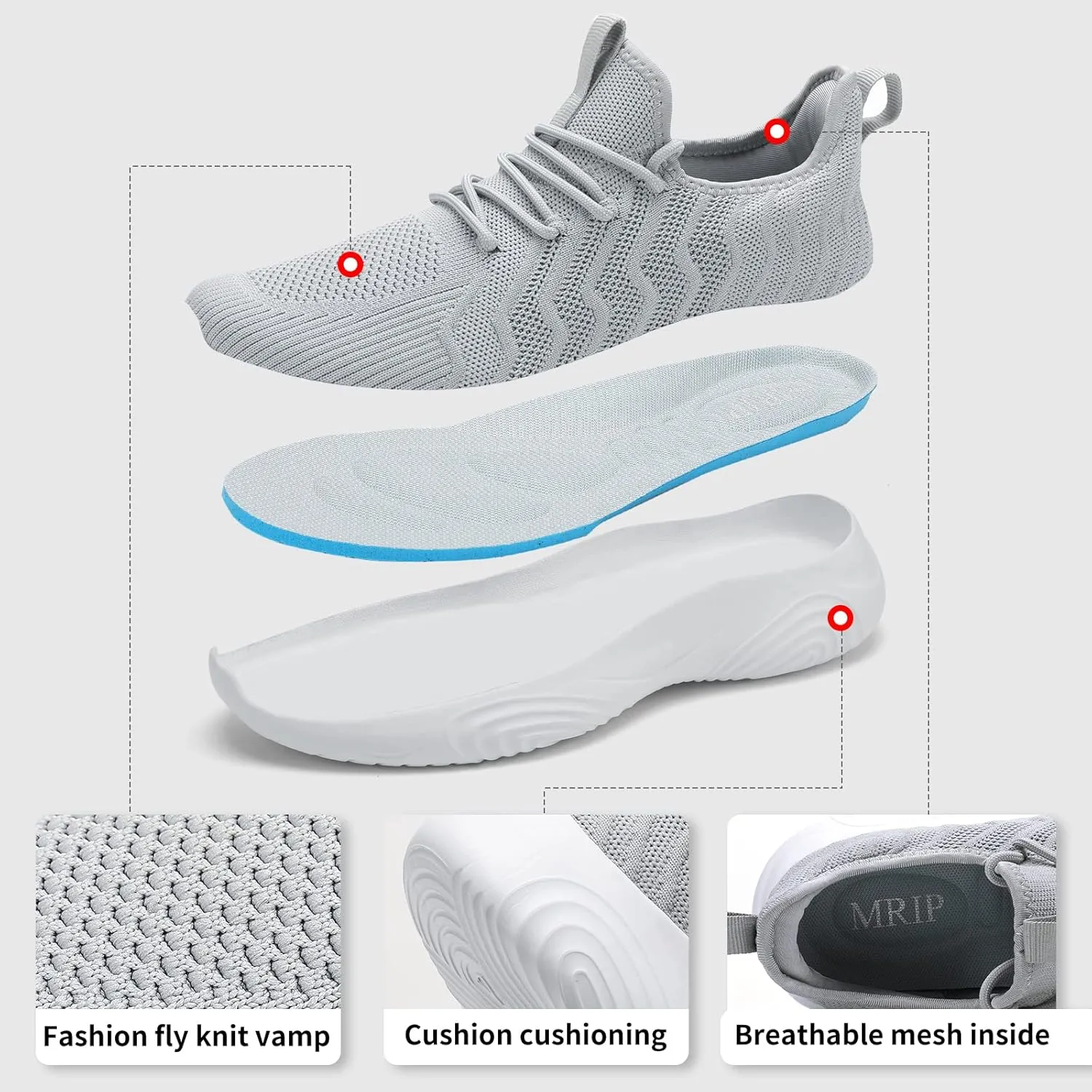 MRIP Men's Walking Shoes, Lightweight Non Slip Gym Workout Running Shoes for Men, Mesh Breathable Fashion Tennis Athletic Casual Sneakers