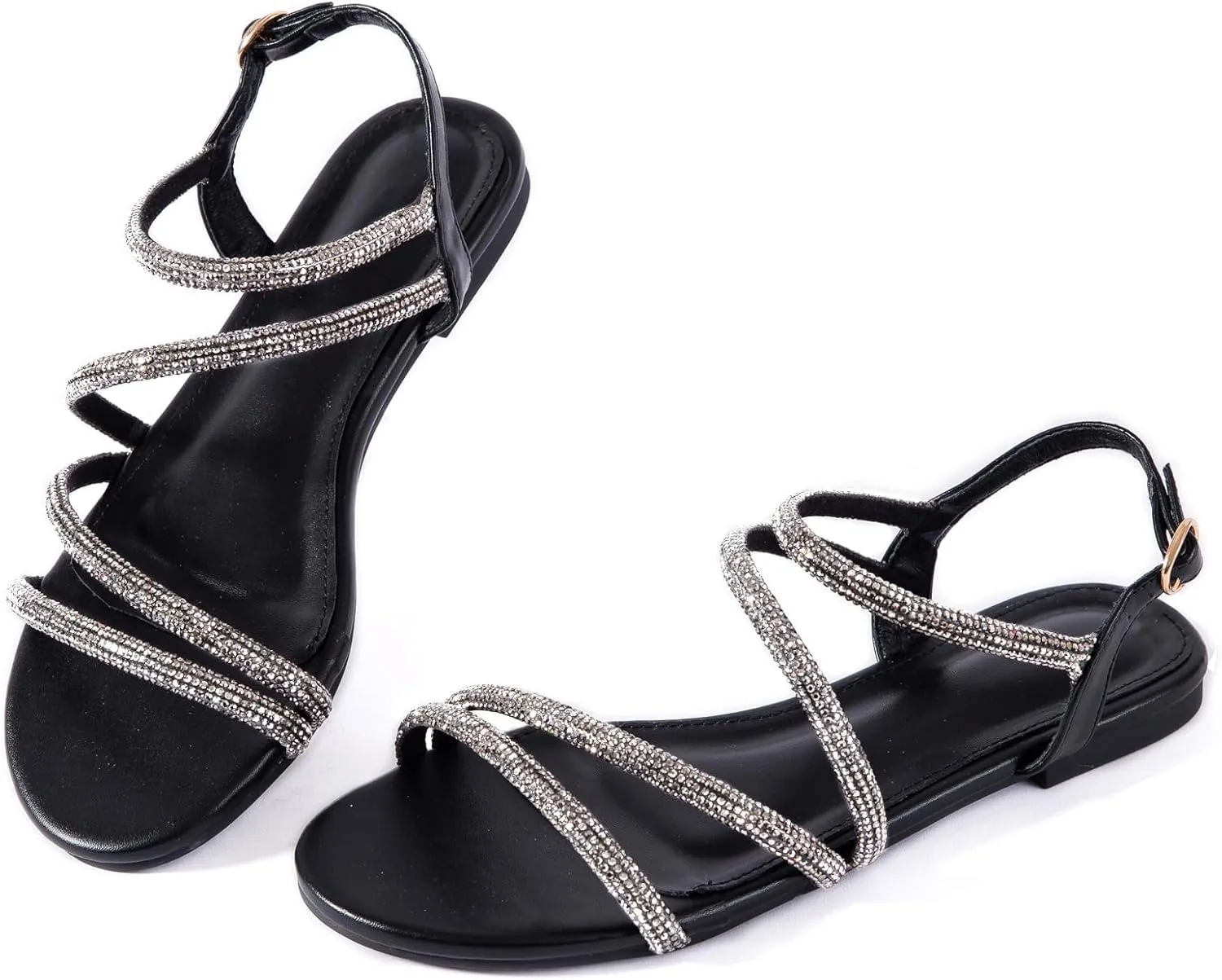 Mtzyoa Women Flat Sandals Dressy Strappy Gladiator Summer Ankle Strap Nude Open Toe Comfortable Wedding Casual Leather Ladies Party Trendy Vacation