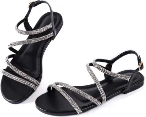 Mtzyoa Women Flat Sandals Dressy Strappy Gladiator Summer Ankle Strap Nude Open Toe Comfortable Wedding Casual Leather Ladies Party Trendy Vacation