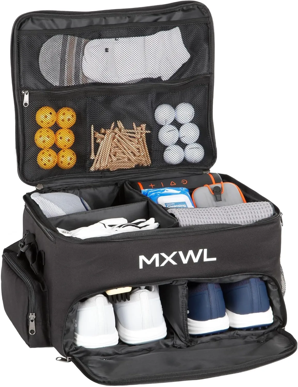 MXWL Heavy Duty Golf Trunk Organizer w/Shoulder Strap- Design with Exclusive 3 Layers & 3 Sturdy Hardboard Inserts- Efficient Storage Car Trunk Organizer for SUV Stores All of Your Golf Accessories…