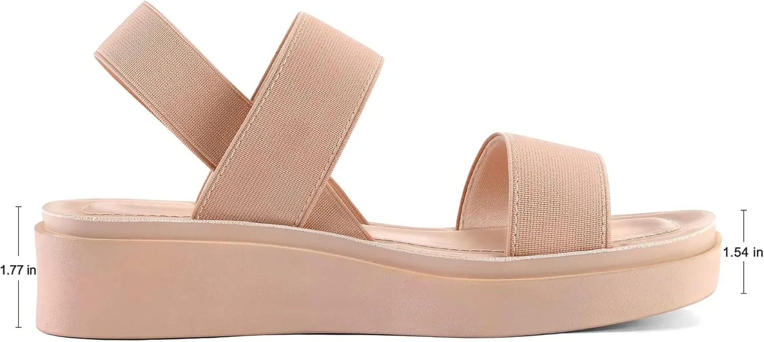 mysoft Women's Platform Wedges Sandals Slingback Lightweight Elastic Ankle Strap Low Wedges Walking Sandals Comfortable Slip On Casual Shoes