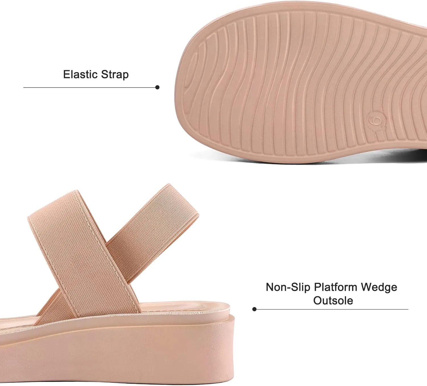 mysoft Women's Platform Wedges Sandals Slingback Lightweight Elastic Ankle Strap Low Wedges Walking Sandals Comfortable Slip On Casual Shoes
