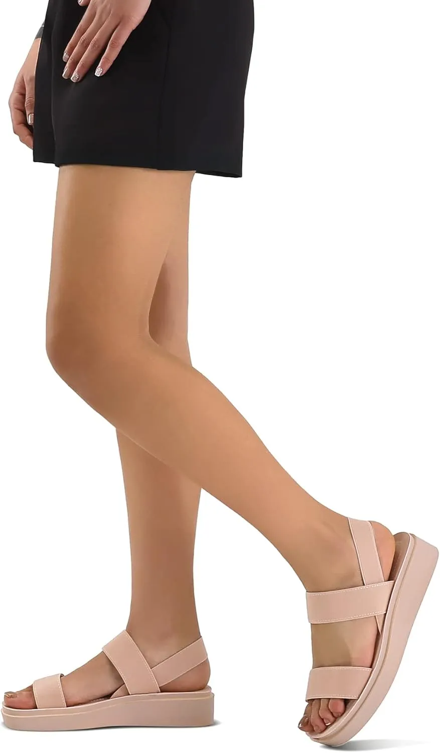 mysoft Women's Platform Wedges Sandals Slingback Lightweight Elastic Ankle Strap Low Wedges Walking Sandals Comfortable Slip On Casual Shoes