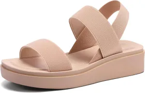 mysoft Women's Platform Wedges Sandals Slingback Lightweight Elastic Ankle Strap Low Wedges Walking Sandals Comfortable Slip On Casual Shoes