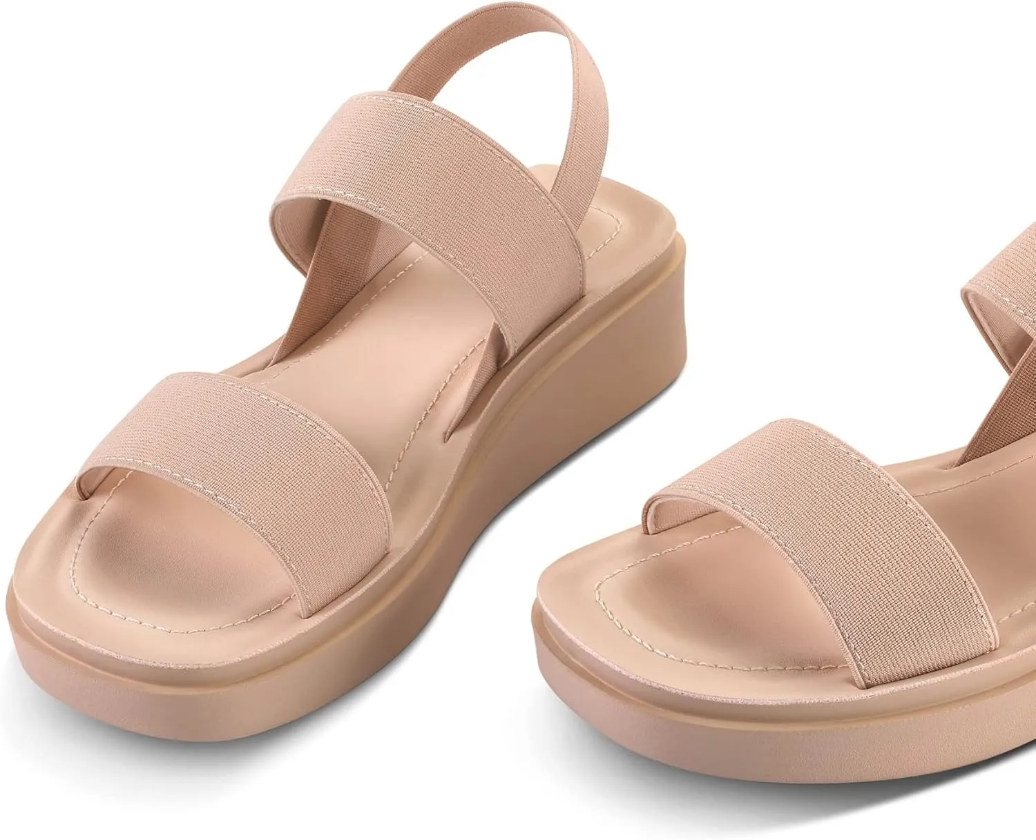 mysoft Women's Platform Wedges Sandals Slingback Lightweight Elastic Ankle Strap Low Wedges Walking Sandals Comfortable Slip On Casual Shoes