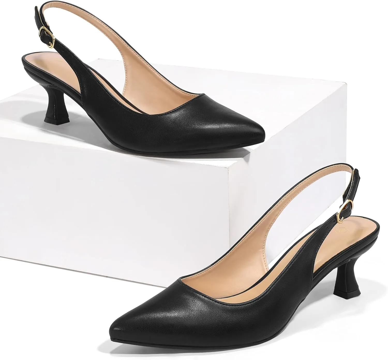 mysoft Women's Slingback Kitten Heel Pumps 2-Inch Low Heels Closed Toe Party Wedding Dress Shoes